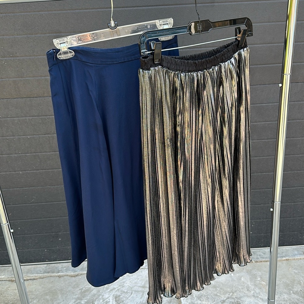 Navy Blue and Shiny Silver Skirts